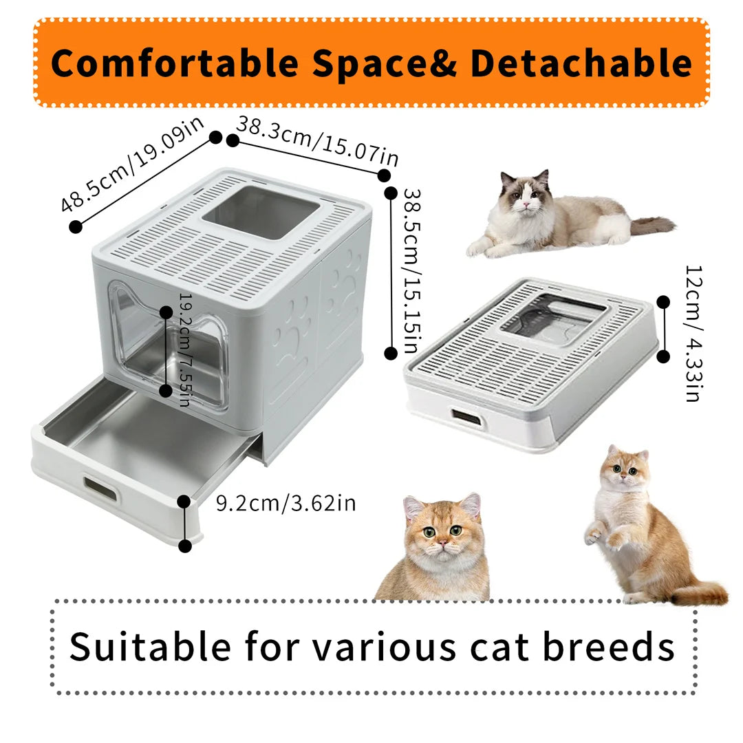 Bingopaw Detachable Enclosed Cat Litter Box With Stainless Steel Pan