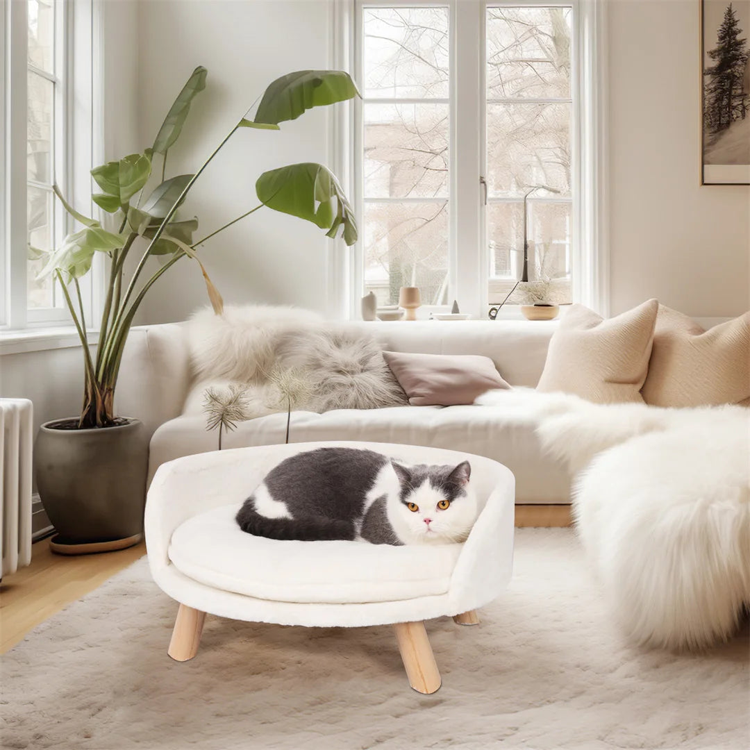 BINGOPAW Luxury Plush Cat Bed Nesting Chair With Wood Legs