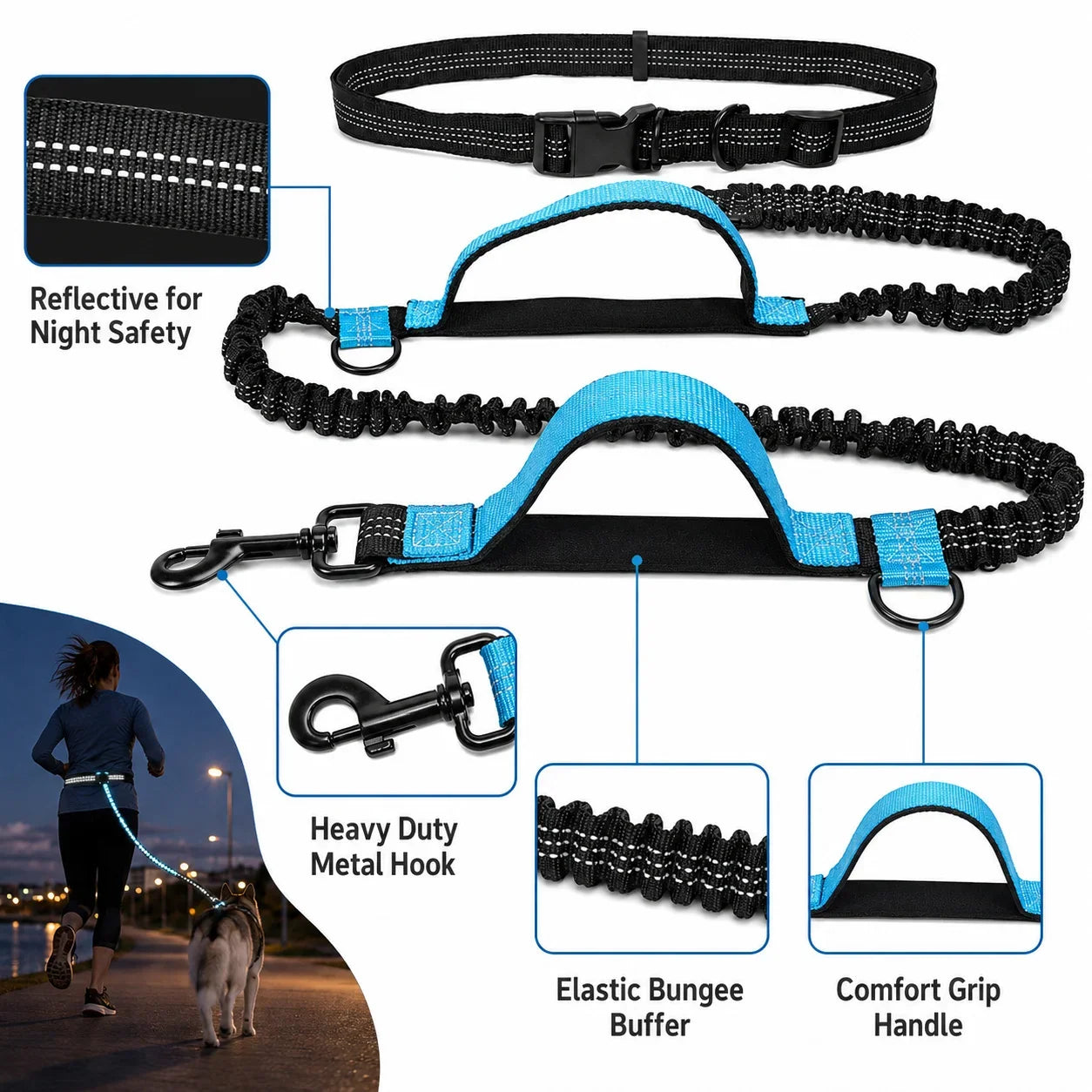 Pet Retractable Belt Leash Reflective Hands Free Dog Leash Running