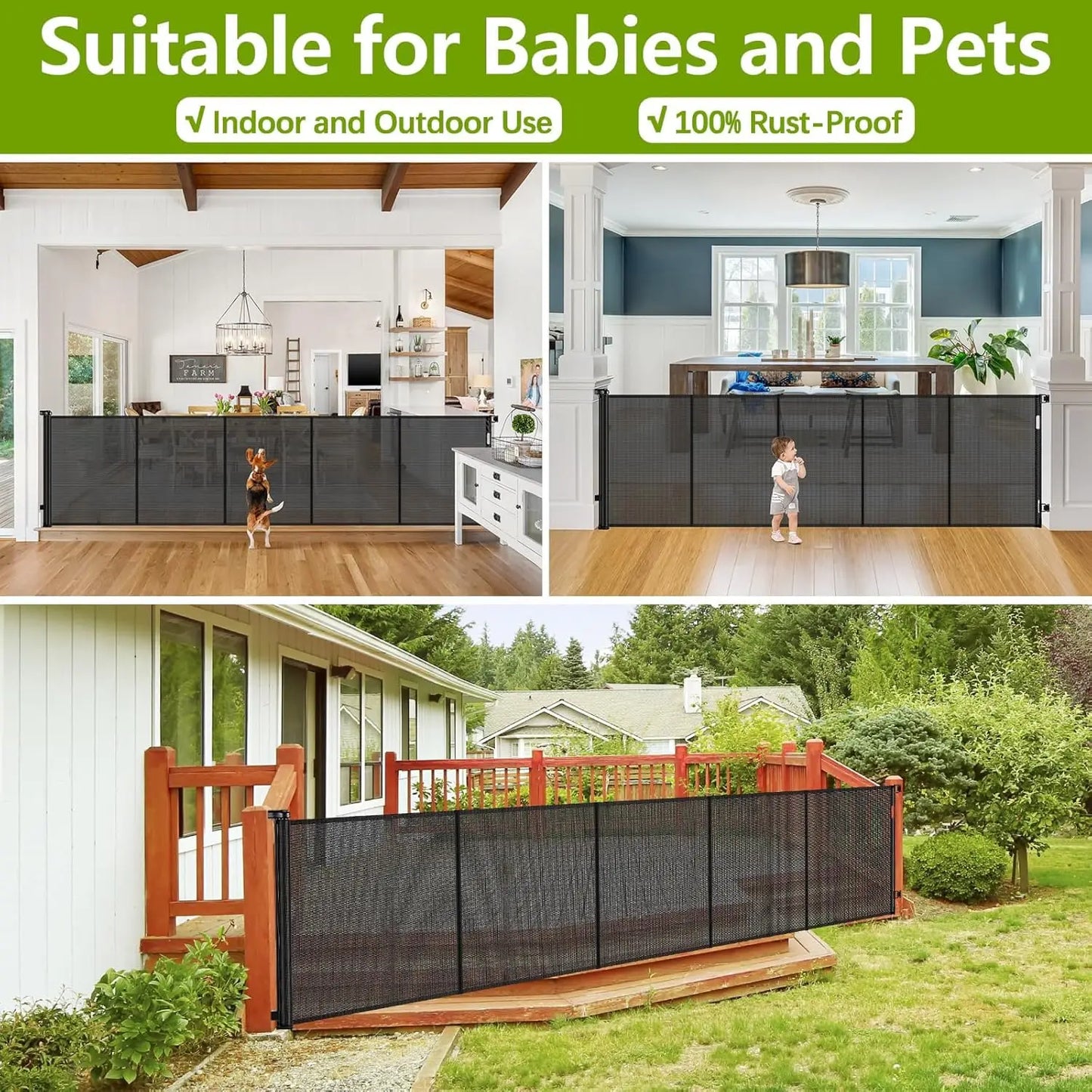 Retractable Dog Gate Barrier For Indoor And Outdoor Use