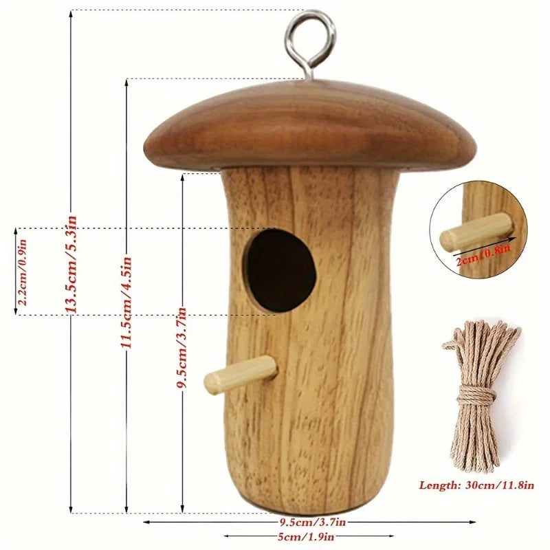 Natural Wooden Hanging Hummingbird House For Outdoor Gardens