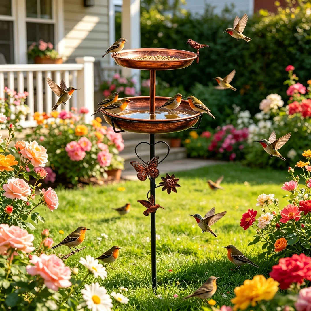 Outdoor Double Layer Bird Bath Feeder With 5 Prong Base