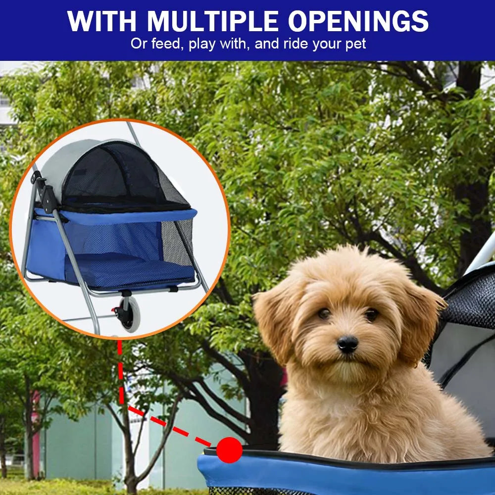 Portable 4 Wheel Pet Stroller Folding Waterproof Travel Carrier