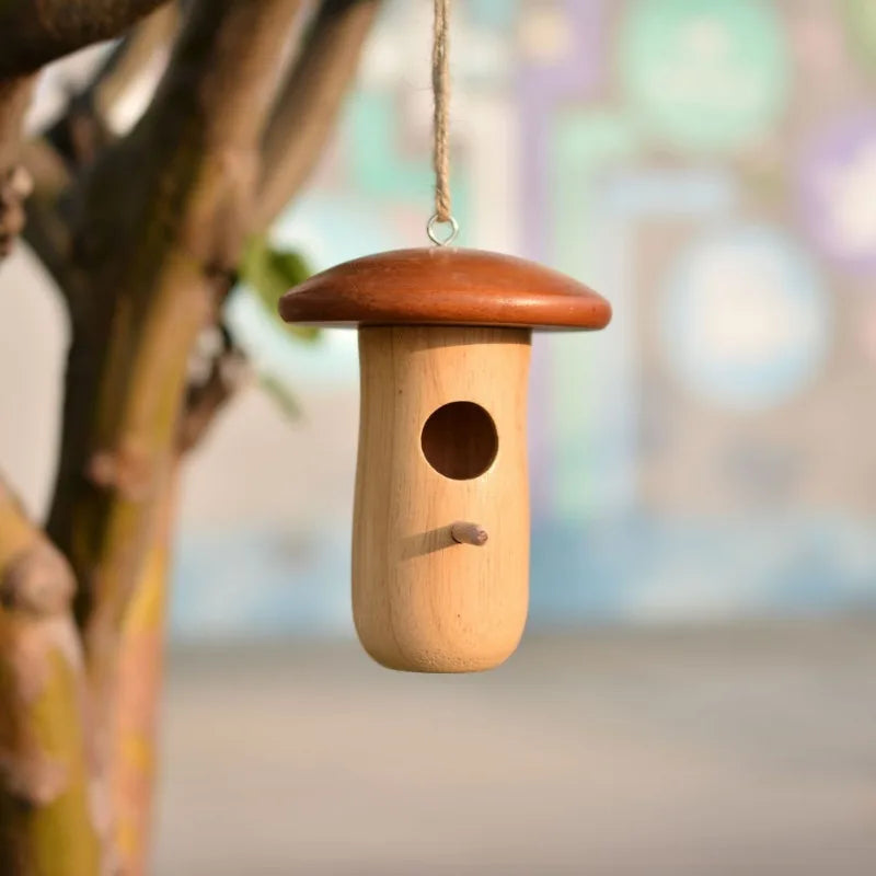 Natural Wooden Hanging Hummingbird House For Outdoor Gardens
