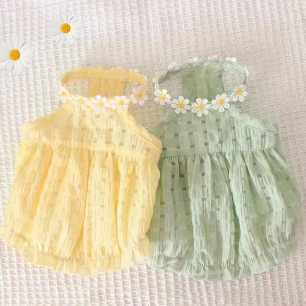 Breathable Floral Pet Skirt Dress With Wreath Collar