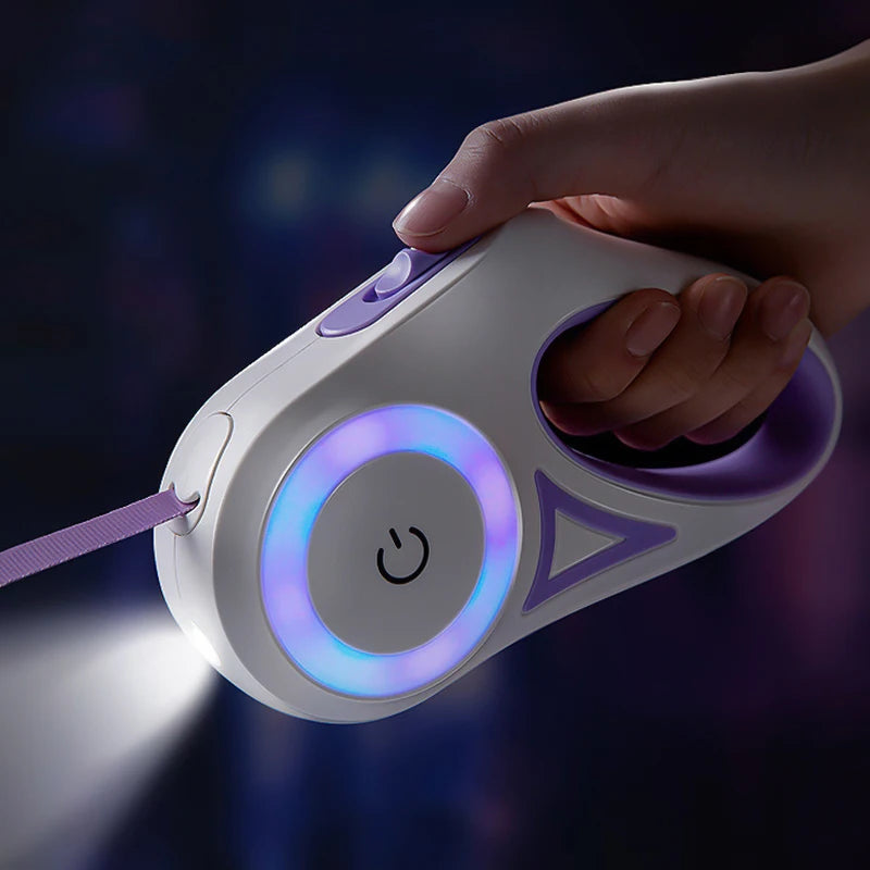 LED Retractable Dog Leash With Light For Pets Night Safety