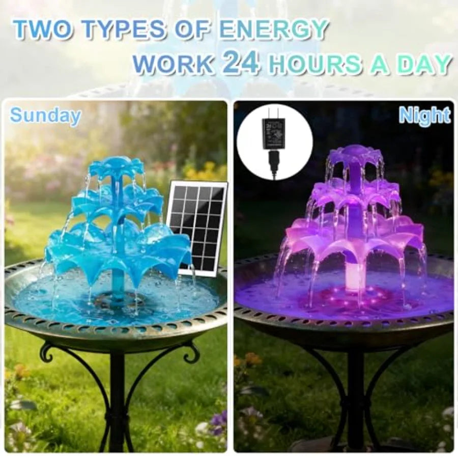 3.5W Solar Fountain Pump For Bird Bath With 8 LED Lights Power Cord Included