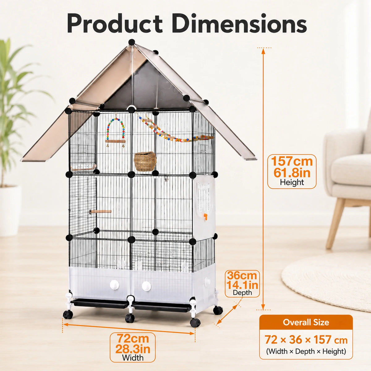 Large Bird Cage With Acrylic Door And Removable Tray