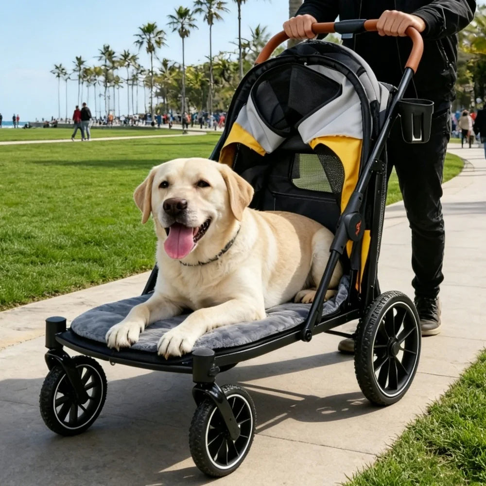Foldable Pet Stroller For Dogs And Cats With Four Wheels
