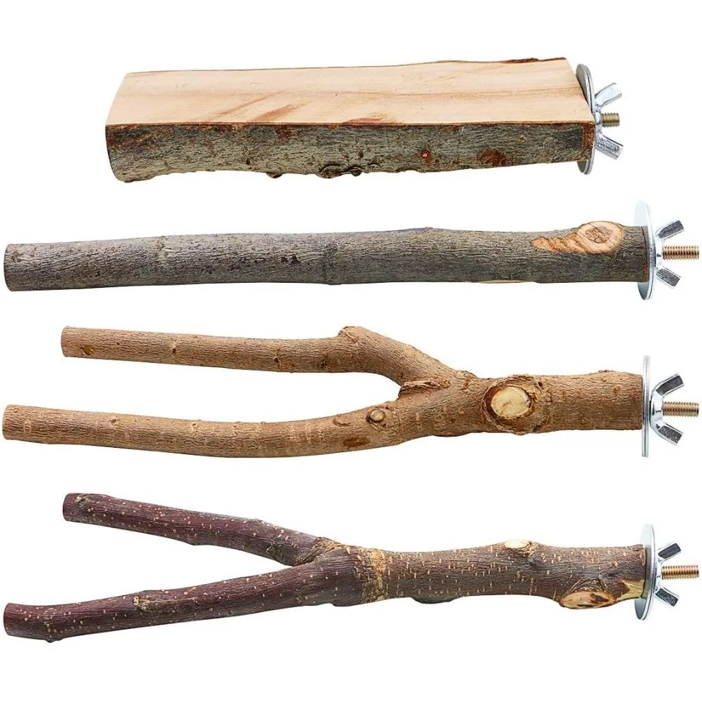 NONECN 4-Pack Natural Wood Bird Perch Toys