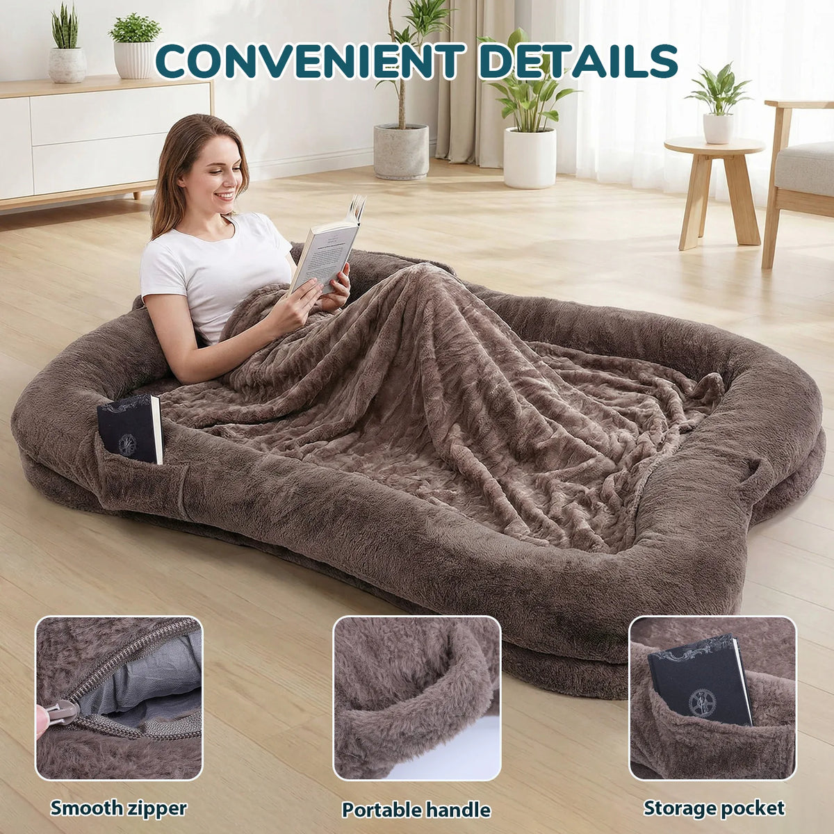 Topincn Portable Washable Plush Human And Dog Bed With Blanket