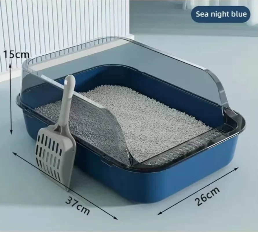 Semi-Enclosed Cat Litter Box Splashproof Kitten Toilet Tray Indoor Use