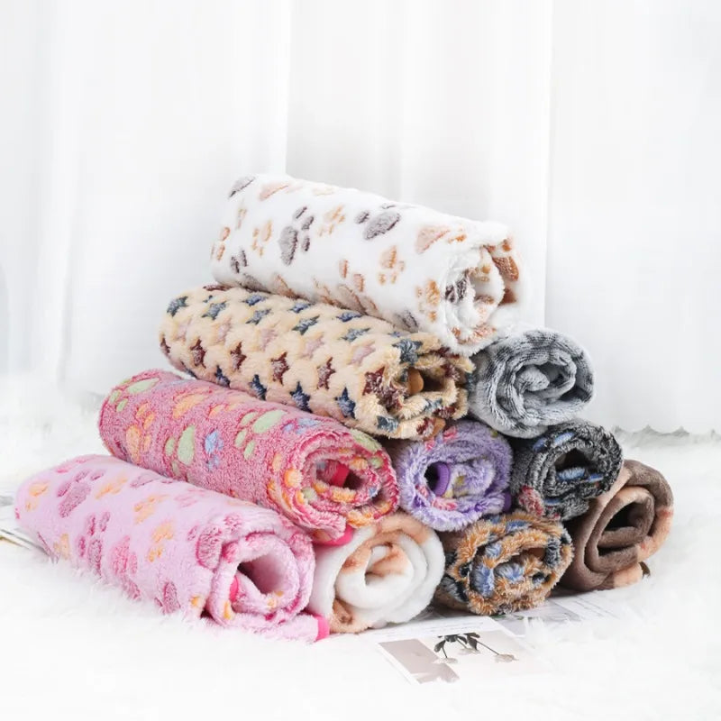 Soft Fluffy Flannel Pet Blanket for Dogs Paw Print