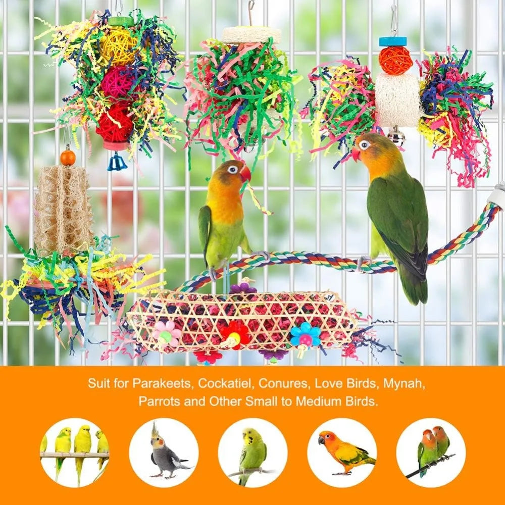Bird Chew Toys Pack For Parrots Cage Hanging Paper Balls