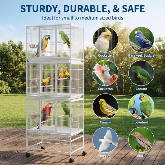 HiMISS Heavy Duty Bird Cage With Three Compartments And Trays