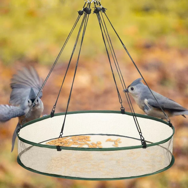 Folding Mesh Bird Trap Tray for Outdoor Feeding and Hanging