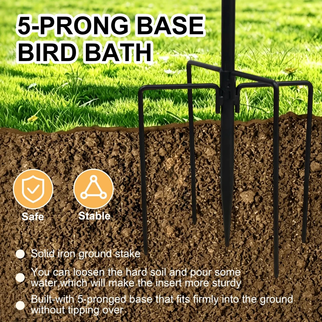 Outdoor Double Layer Bird Bath Feeder With 5 Prong Base