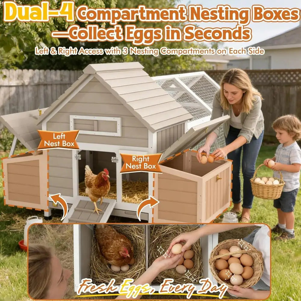 Wooden Chicken Coop For 4-6 Hens With Run Nesting Boxes Swing Perch