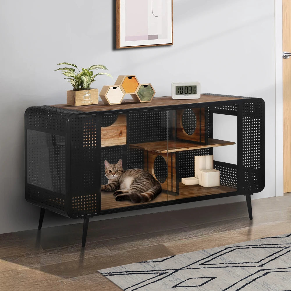 NONECN Spacious Cat House With Tempered Glass For Living Room