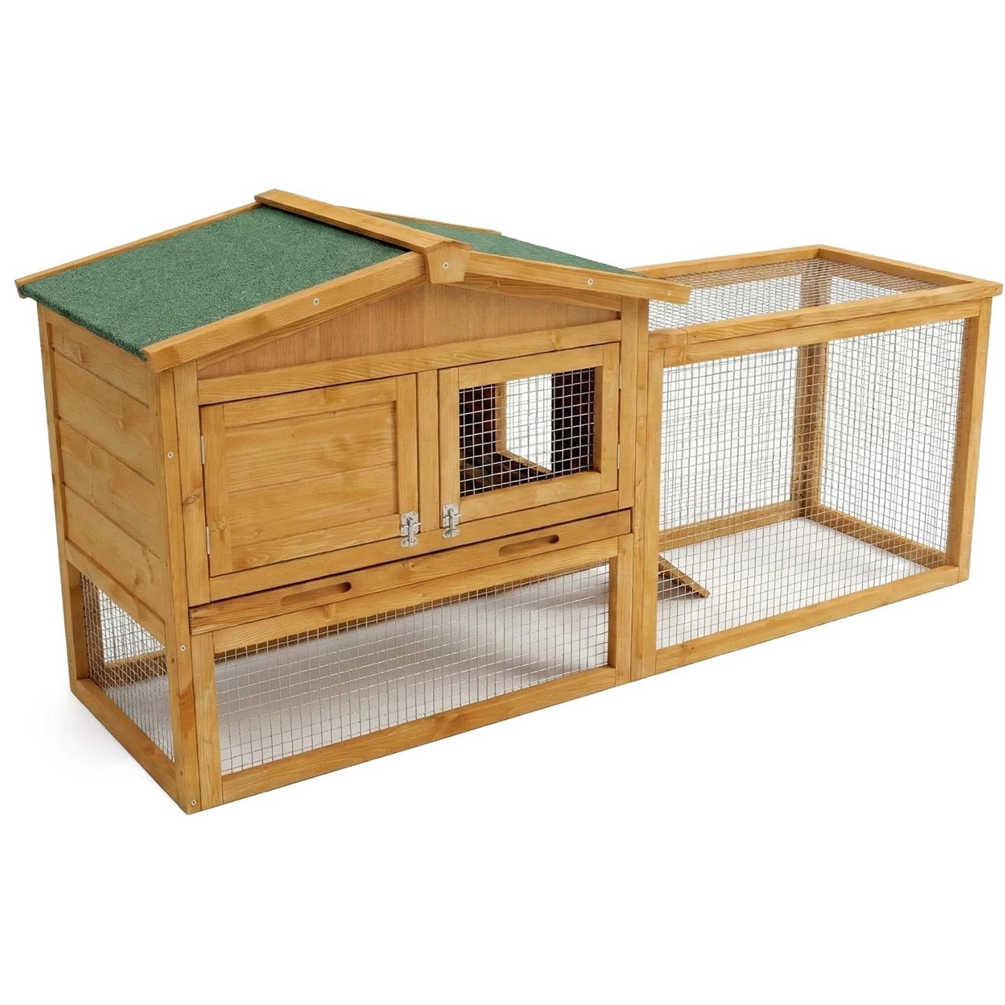 HiMISSFarm Outdoor Rabbit Hutch 2 Tier Wooden Cage With Ramp Tray