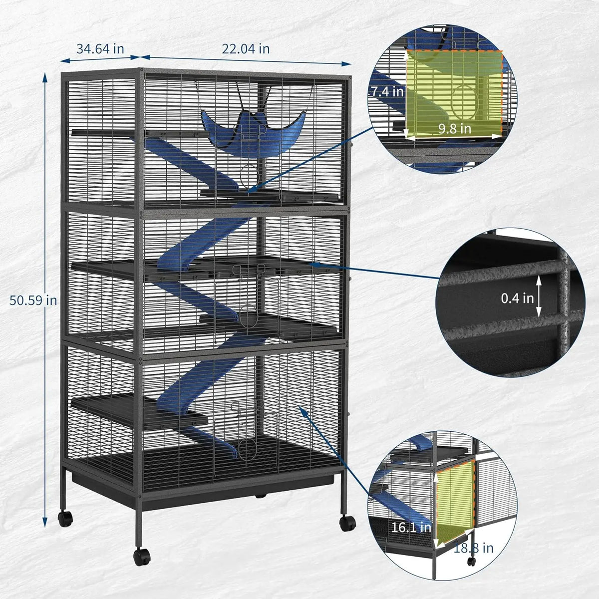 Six Tier Stainless Steel Bird Cage With Rolling Stand