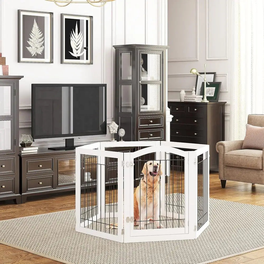 Six-Panel Freestanding Pet Gate for Doorways and Stairs