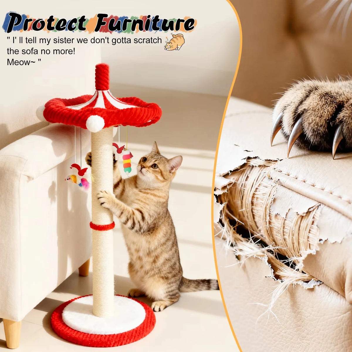 CWV Rotating Cat Scratching Post With Interactive Feather Toys
