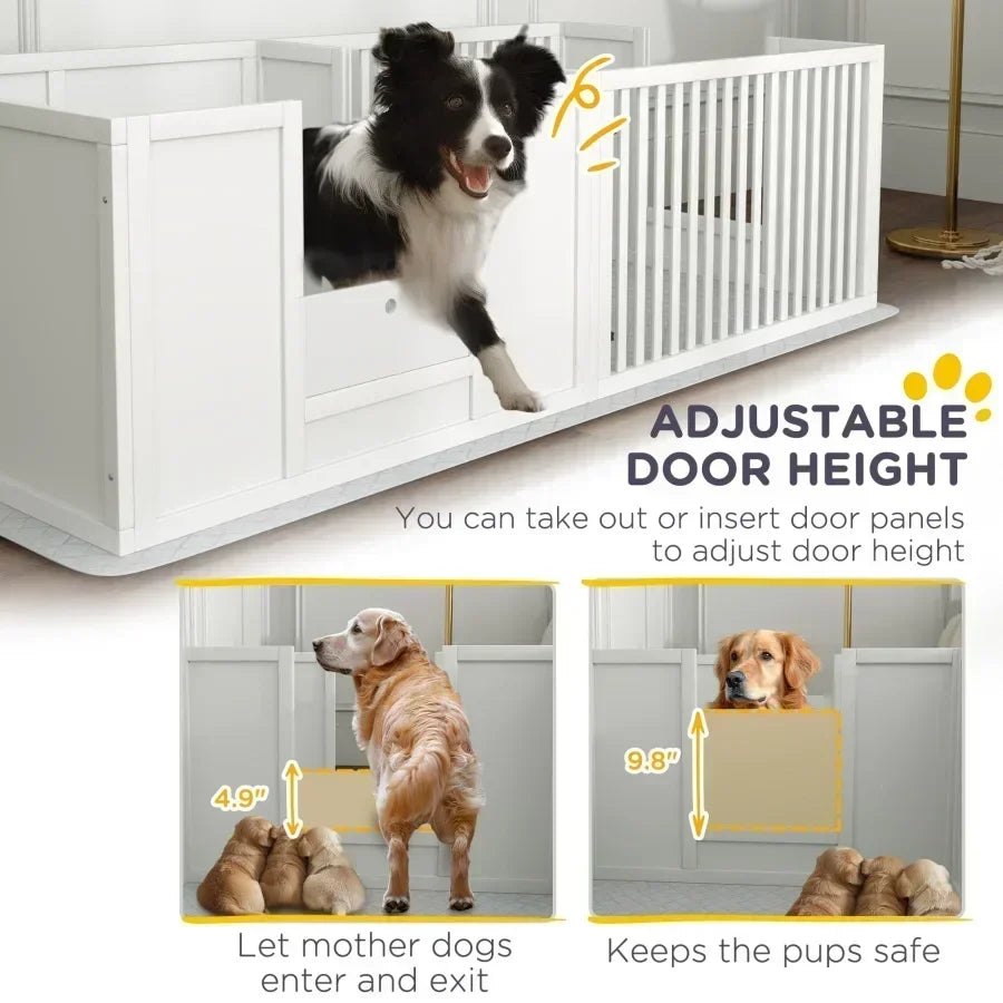 Whelping Box For Dogs Waterproof Pad And Adjustable Door