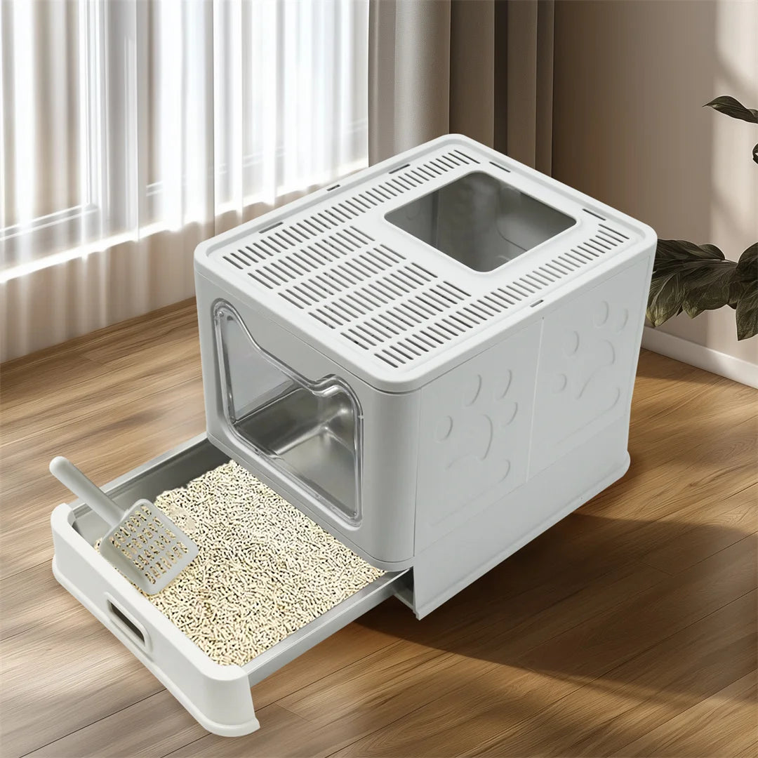 Bingopaw Detachable Enclosed Cat Litter Box With Stainless Steel Pan