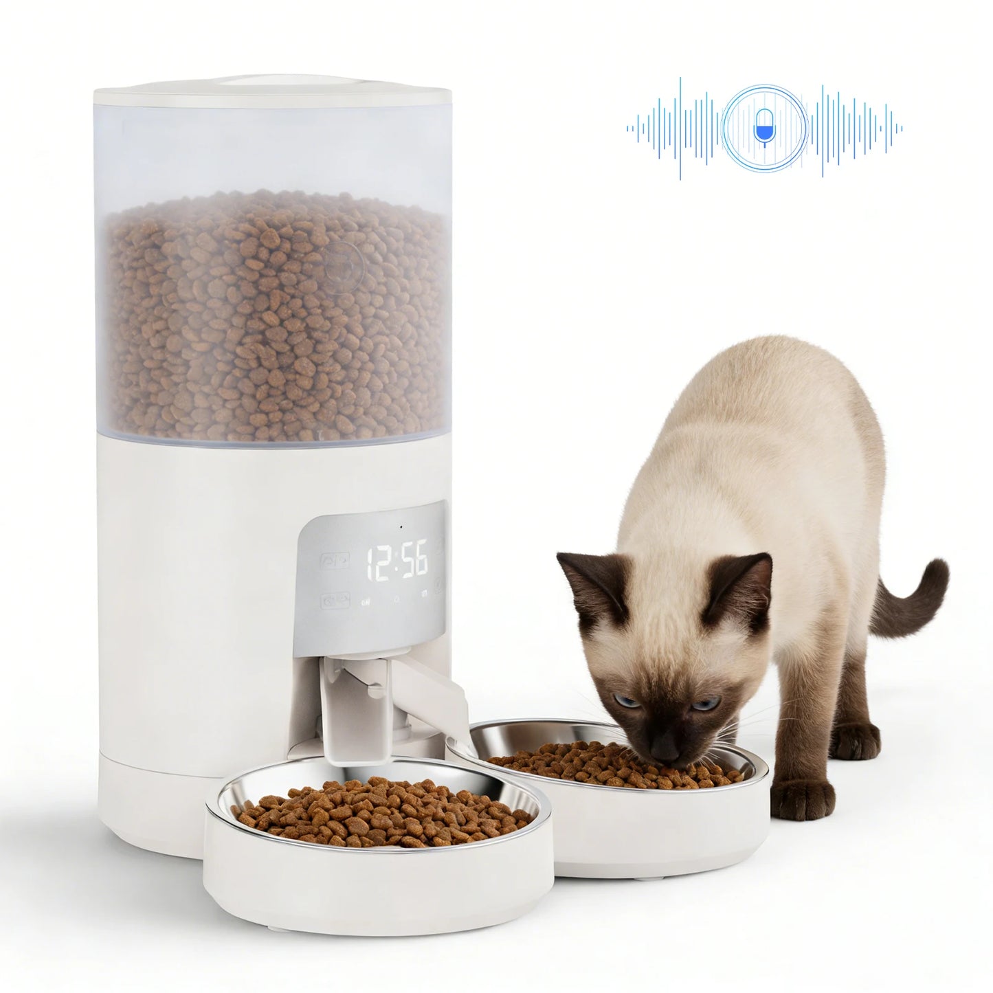 Automatic Cat Feeder With Dual Stainless Bowls And Timed Dispenser