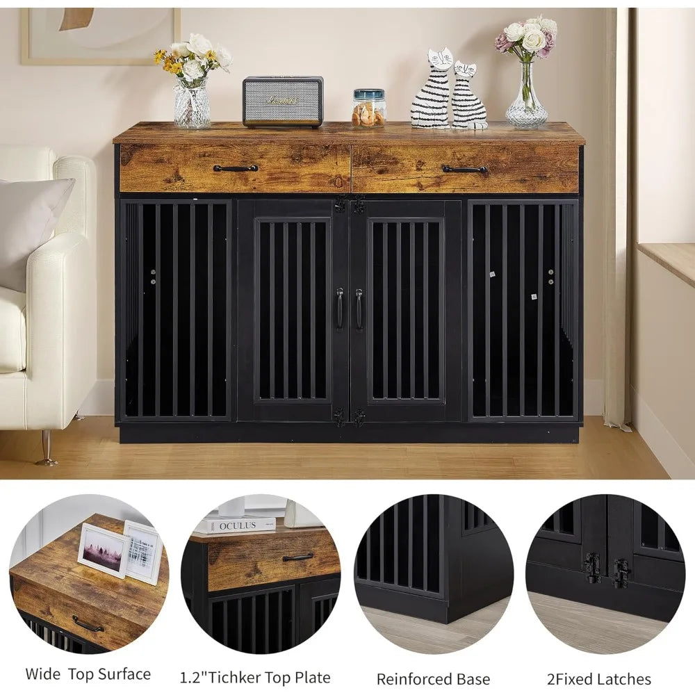 DAFIFY Wooden Dog Crate Furniture With Drawers And Double Door