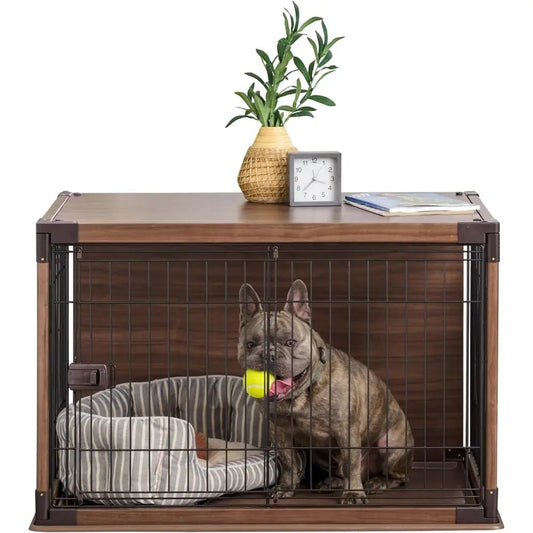 Wooden Dog Crate Furniture-Style Indoor Kennel End Table