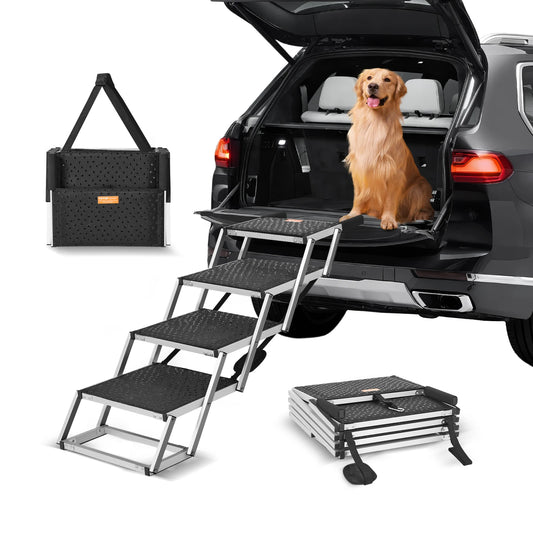 SucceBuy Folding Dog Car Stair Portable Aluminum Pet Steps