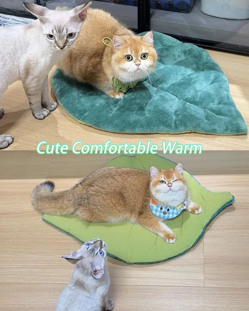 Self Warming Cat Bed Mat Leaf Shape Soft Cotton Flannel