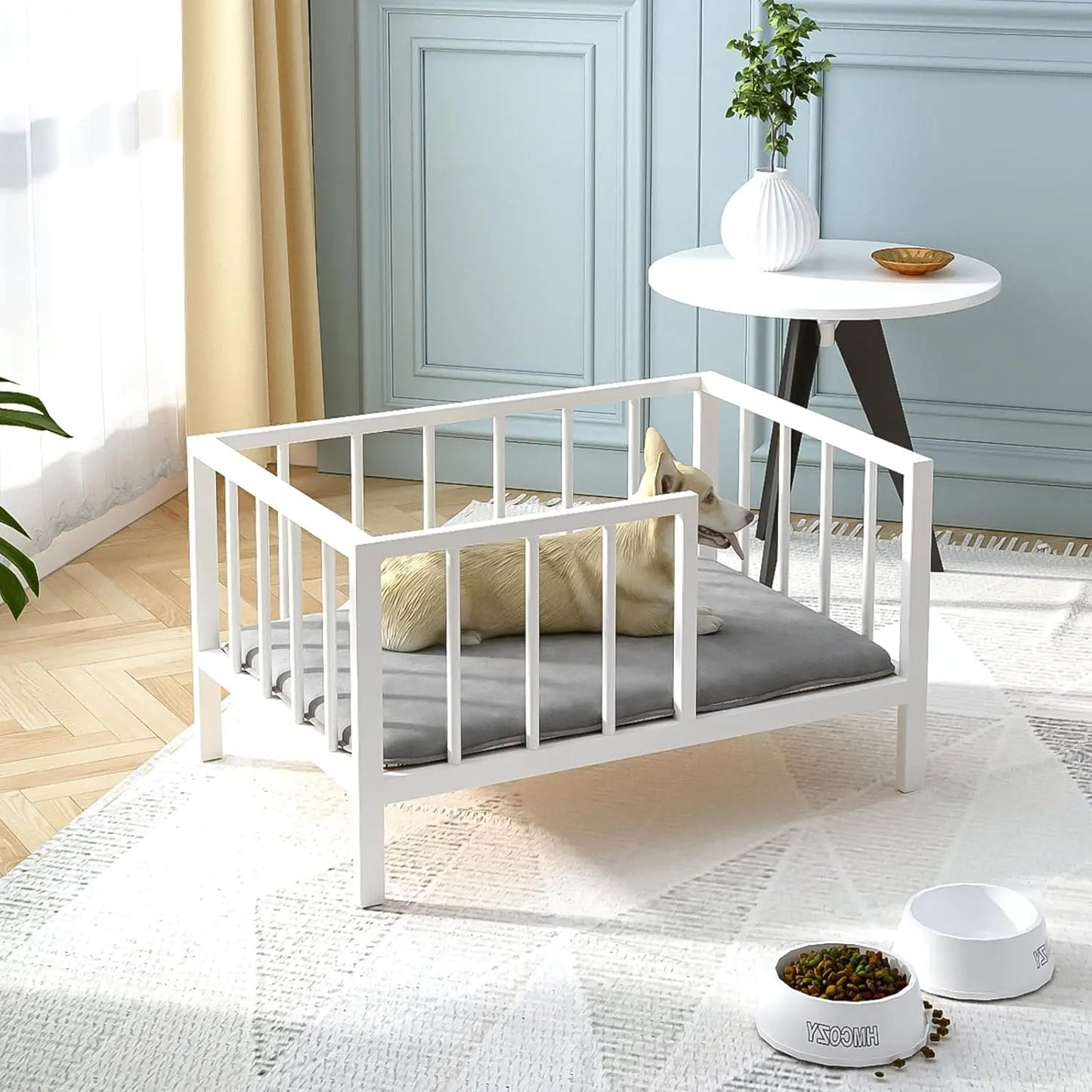 Elevated Dog Bed With Rails Metal Frame Washable Mat