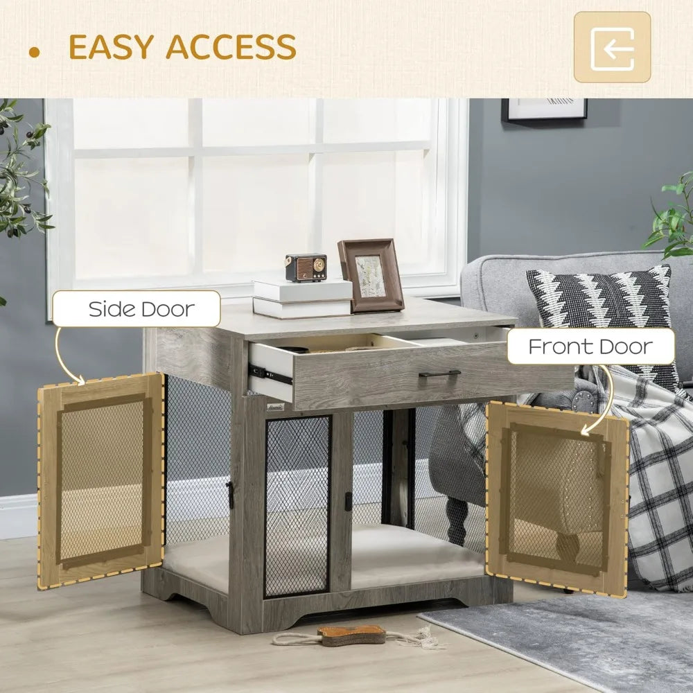 Dog Crate End Table With Cushioned Drawer