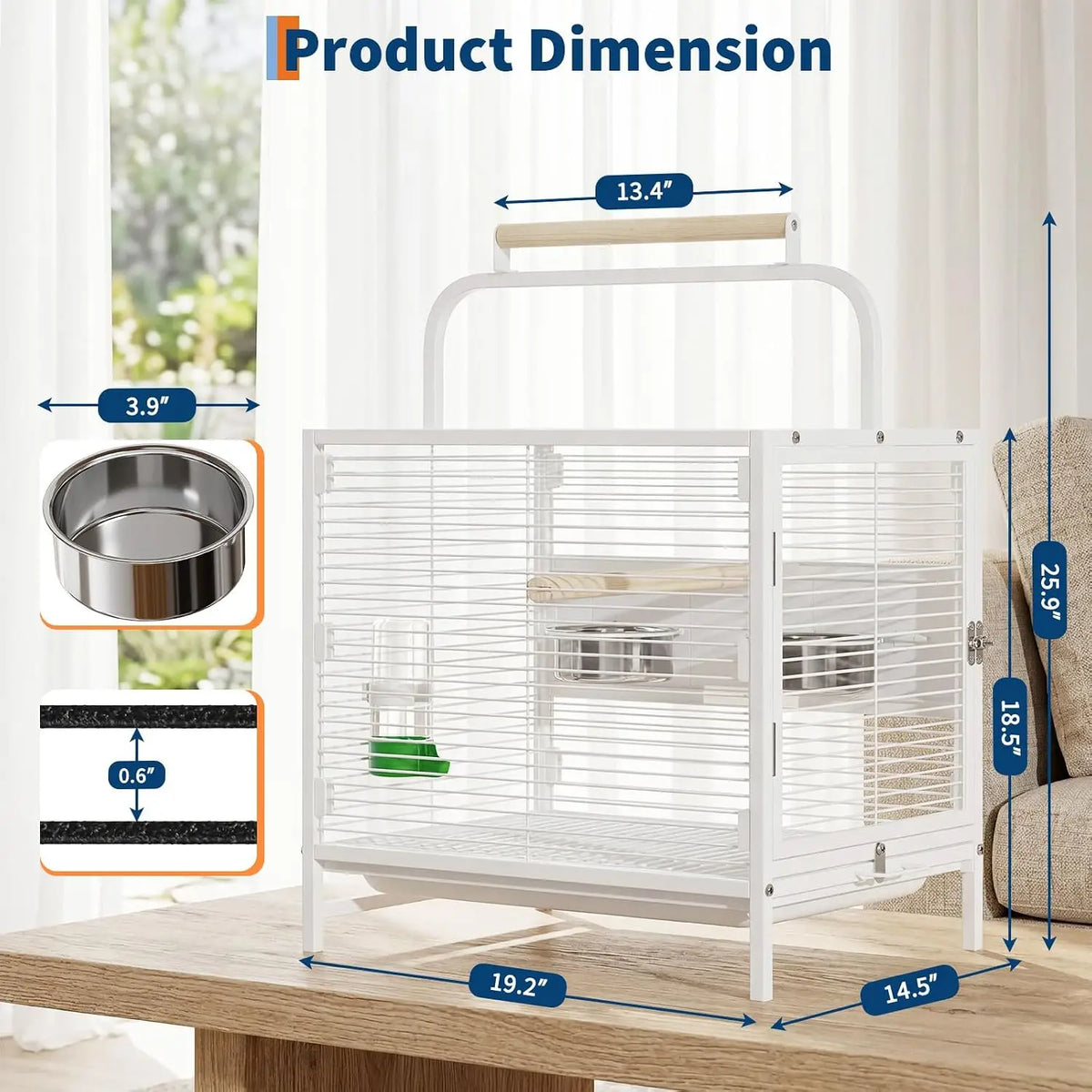 Spacious Parrot Bird Cage With Rolling Stand And Play Top