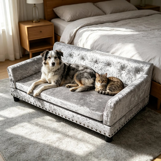 BINGOPAW Elevated Dog Sofa With Comfortable Velvet Cushion